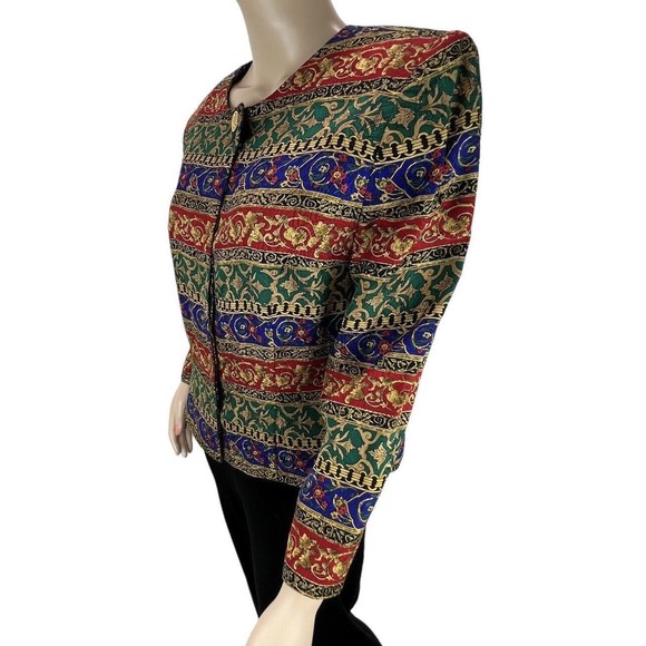 Vtg Talbot Petites 100% Silk Jacket Colorful Floral Print Button Front Sz 14 - Picture 6 of 8